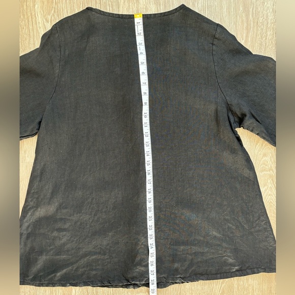 Bryn Walker Top Womens Lrg Black Lagenlook Linen 3/4 Sleeve‎ Ruffle Boho Minimal - Picture 10 of 10